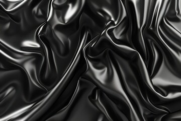 Fototapeta premium Black Satin Fabric with Smooth Shiny Surface and Elegant Wrinkles