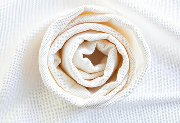 Roll of white fabric, tightly wound, textured surface,  textile roll,  smooth