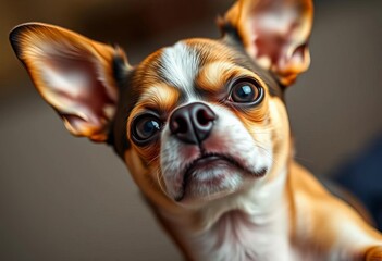Tiny chihuahua dog portrait, close-up, expressive eyes, eyes, face