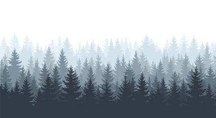Layered coniferous forest in misty blue tones with depth and gradient shading, ideal for nature or landscape-themed vector illustration © Umme
