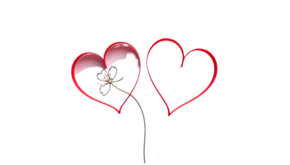 Two red heart shapes with a stem-like central figure against a black background