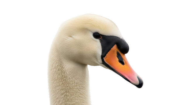 Close-up of elegant Mute Swan head with orange and black bill isolated PNG with Transparent Background