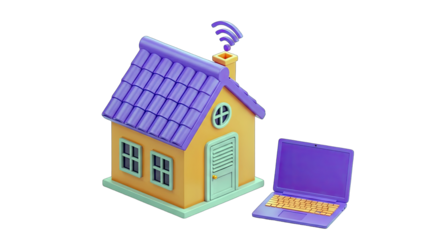 3D House with Wifi and Laptop - Smart Home Concept