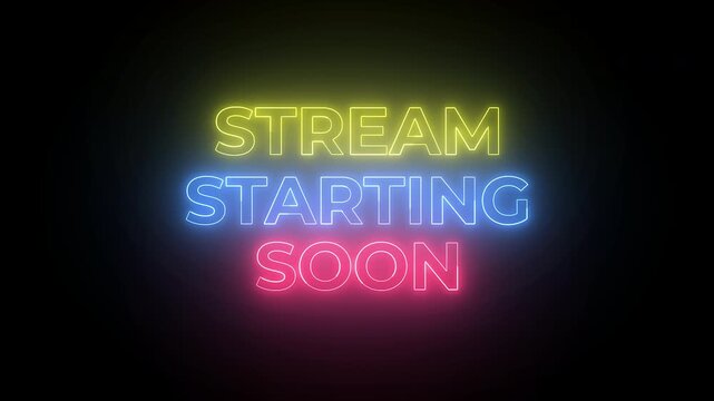 Stream starting soon neon text animation suitable for video live streaming on transparent background. Vice City neon text effect Seamless looping video