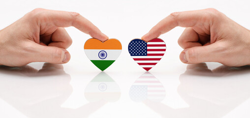 The concept of friendship and diplomatic relations between India and the USA. The flag of India and...