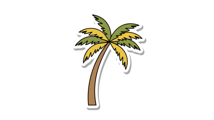 Obraz premium Stylized Palm Tree Illustration with Green and Yellow Fronds on a Simple Brown Trunk Isolated on a Black Background with a Subtle White Outline and Shadow Effect Evoking a Tropical Vibe
