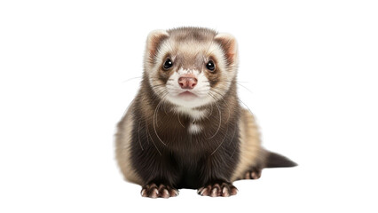 Cute Brown and White Ferret Looking at Camera isolated PNG with Transparent Background