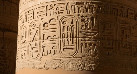 Intricate Hieroglyphics Carved on an Ancient Egyptian Column