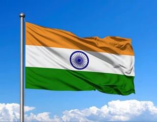 waving flag of India against blue sky