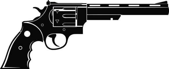 Revolver handgun silhouette, black vector illustration, firearm design, weapon shape, pistol outline, tactical gear, shooting concept, gun safety, military style © MSTMUNMUN