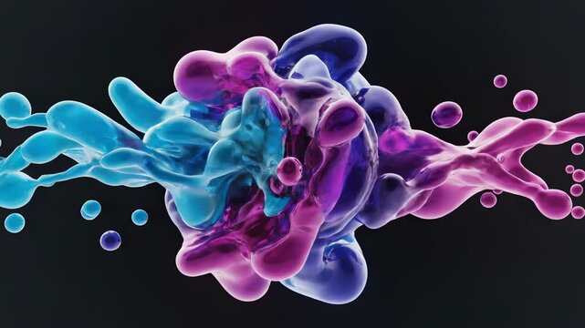 Seamlessly looping abstract background featuring translucent liquid magenta and cyan forms slowly drifting and merging in zero gravity beautiful, overlay, ethereal