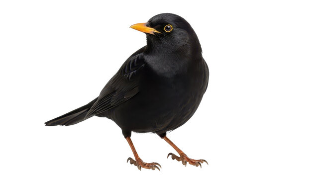 Common Blackbird with yellow beak and brown legs standing isolated PNG with Transparent Background