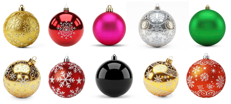 Collection of Christmas ornament with different patterns on transparent background png - Powered by Adobe