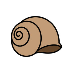 A simple illustration of a brown snail shell with a spiral pattern. © Sugar