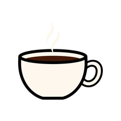A steaming cup of hot coffee on a white background.