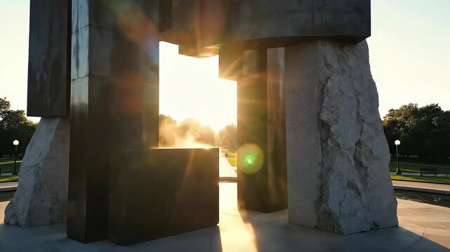 Holocaust Monument Glowing Sunset Sunlight Lens Flare