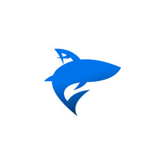 A stylized blue shark logo with a sharp fin and a curved body, set against a white background.
