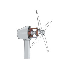 Detailed crosssection illustration of a wind turbine nacelle and rotor blades. © Sugar