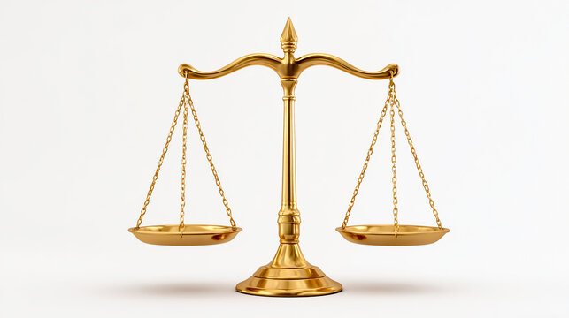 3D gold scale of justice, isolated on a white background