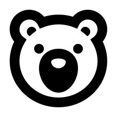 Bear Face Icon: A minimalist black and white icon, simply depicting a friendly and approachable bear's face, evoking feelings of playfulness and gentle charm.
