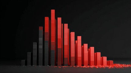 Abstract Representation of Data Visualization in Red and Black with Tall Bars and Coins on Dark Background for Business Concept Exploration