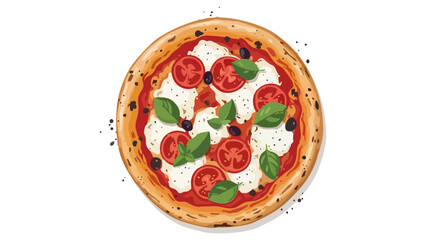 Delicious Margherita Pizza Top View Isolated on White Background Vector Illustration