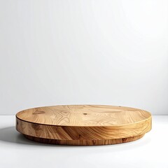Circular wooden platter on a white background
