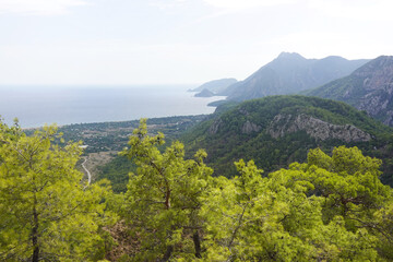 Fototapeta premium The view opening from Lykian path near Yanartas to Cirali beach, Antalya region, Turkey