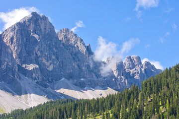 Rocks of the breathtaking Odle Group in the Dolomites in Italy.