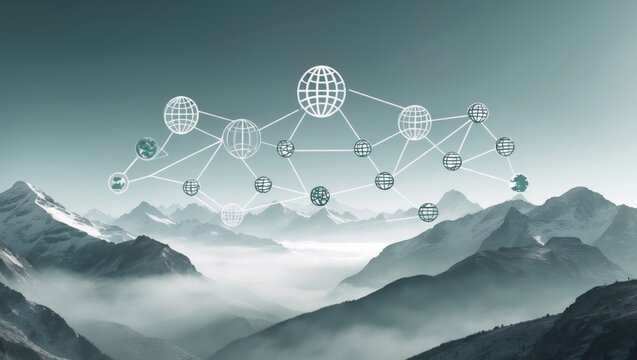 AI Minimalist WEF Davos Global Icons Alpine Peaks
