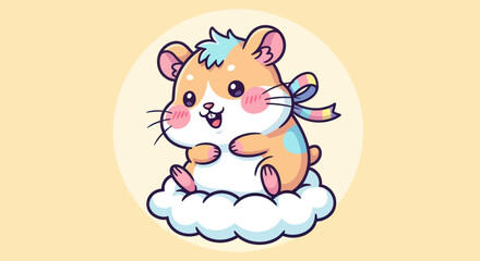 Cartoon hamster on cloud illustration for childrens educational resources