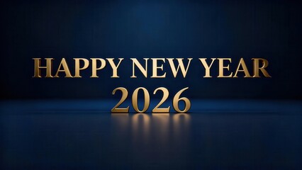 Gilded lettering proclaims the upcoming year 2026 against a dark blue background.