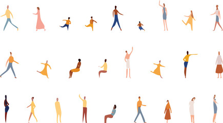 Sanna Style of Vectors, isolated silhouette of sitting standing people, adult man, girl and children	