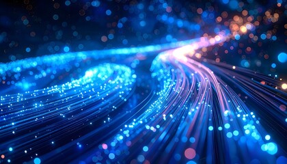 Dynamic digital light streams symbolizing high-speed data transfer and global network connectivity in a vibrant technological landscape