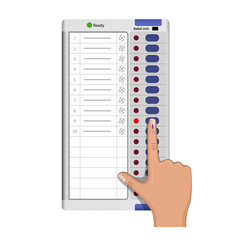 Hand Casting Vote on Indian Electronic Voting Machine (EVM) with Indelible Ink Mark, Democracy, Voting rights, Indian Election Vector illustration
