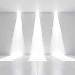 White, minimalist room with three light beams