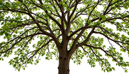 Fototapeta premium Lush Green Tree With Spreading Branches and Fresh Leaves Against a White Background