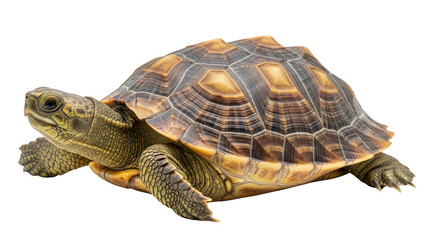Obraz premium Small land tortoise with brown and tan patterned shell isolated PNG with Transparent Background
