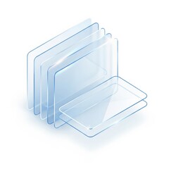 Transparent glass layers stack with curved wave core isolated on white. 3D rendered cross section representing absorption, mattress cushioning and ergonomic material science.