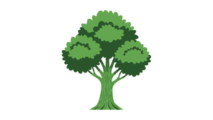 Obraz premium Vibrant Green Leafy Tree with Thick Trunk Against a Black Background Simple Cartoon Style Illustration Nature Element