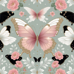 Pastel Butterfly Seamless Wallpaper with Gold Accents