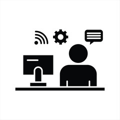 Illustrative vector icon depicting a person actively engaged in digital work, online communication, and technology management, perfect for business and remote collaboration concepts