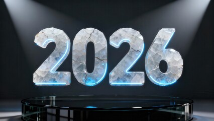 Illuminated numbers representing the year twenty twenty six emerge from a dark stage setting