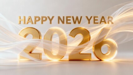 Glistening golden numbers signify the arrival of the year two thousand twenty six with celebratory text above