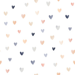 Seamless watercolor pattern with delicate pastel hearts, isolated illustration for baby wallpaper, textile or background. Hand-drawn whimsy design print.