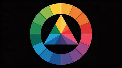 Obraz premium Comprehensive Color Wheel Diagram with Primary, Secondary, and Tertiary Hues for Art, Design, and Creative Education on a Dark Background