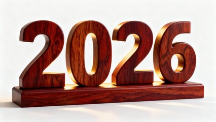 Wooden desk ornament prominently displays the numerical sequence two thousand twenty-six