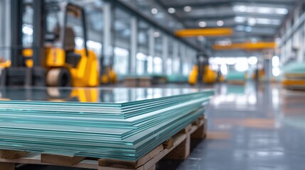 Clear Glass Sheets Stacked in Manufacturing Facility