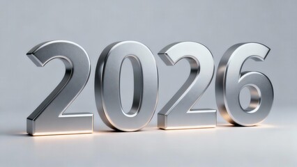 Three dimensional metallic numerals display the year twenty twenty six