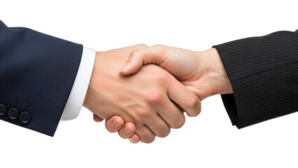 Handshake between business partners on white background